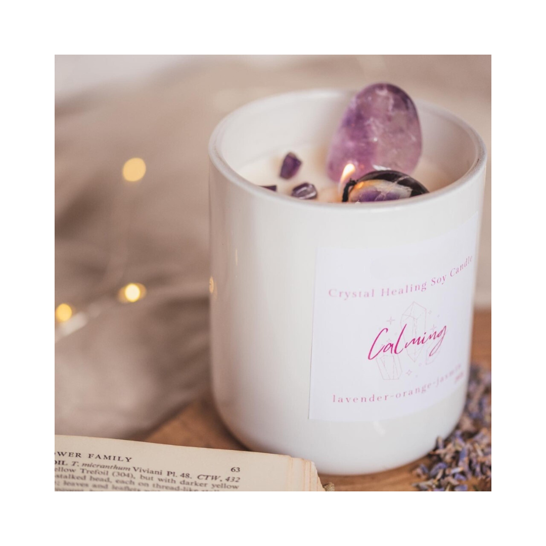 Crystal Healing Candle for stress & sleep - Wild Rose Candle Co.