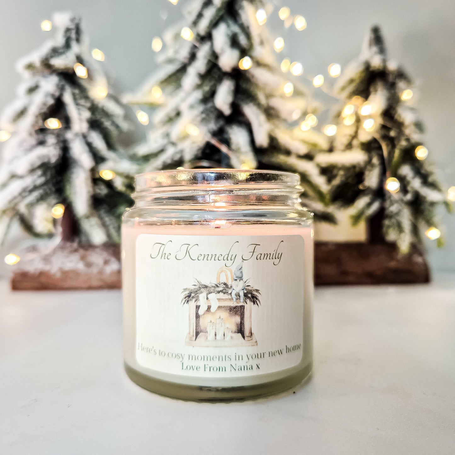 personalised candle for Christmas house warming gift