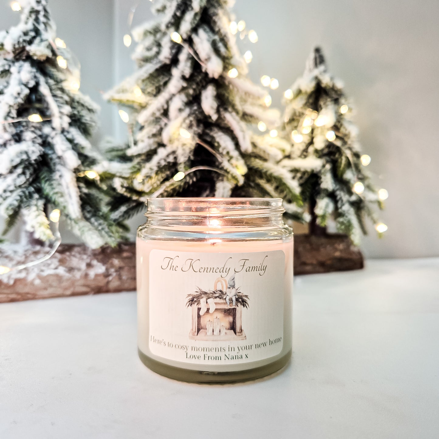 personalised candle for Christmas house warming gift