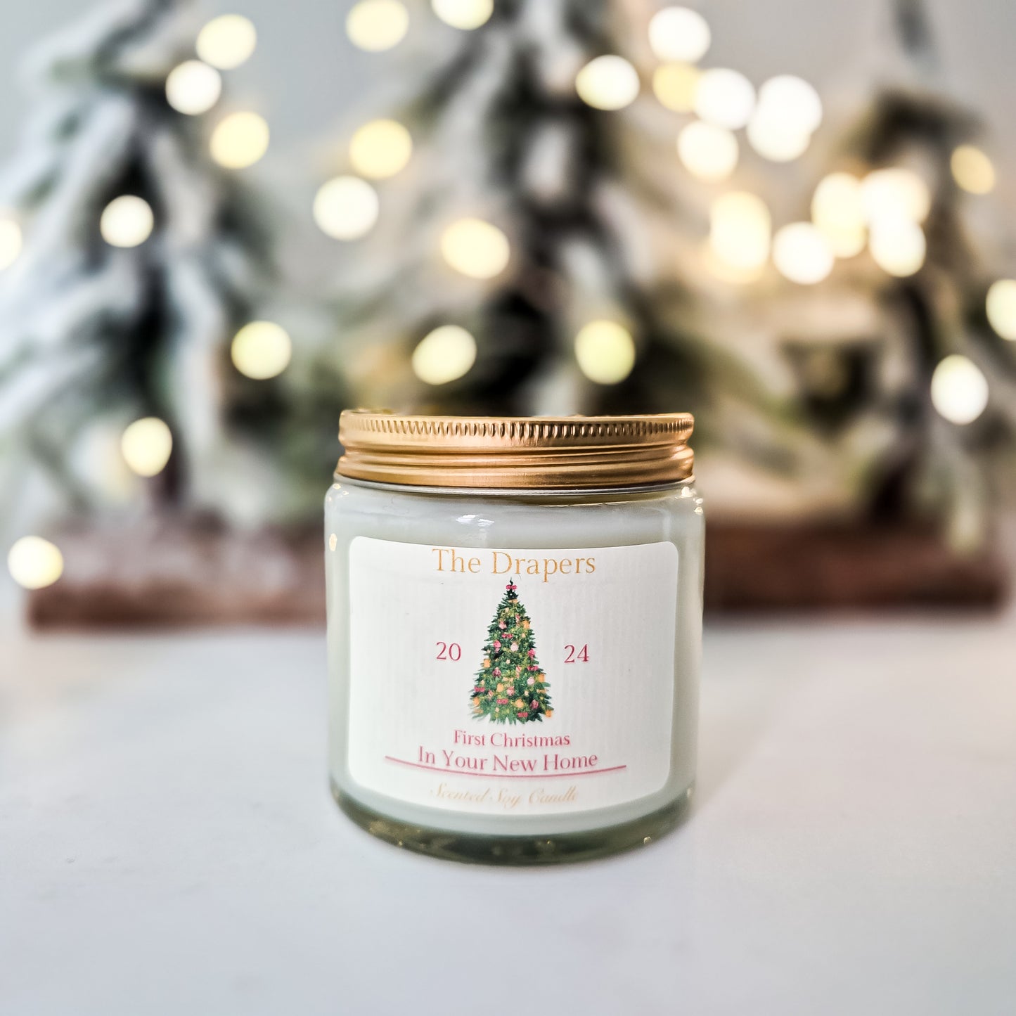 personalised candle for Christmas house warming gift