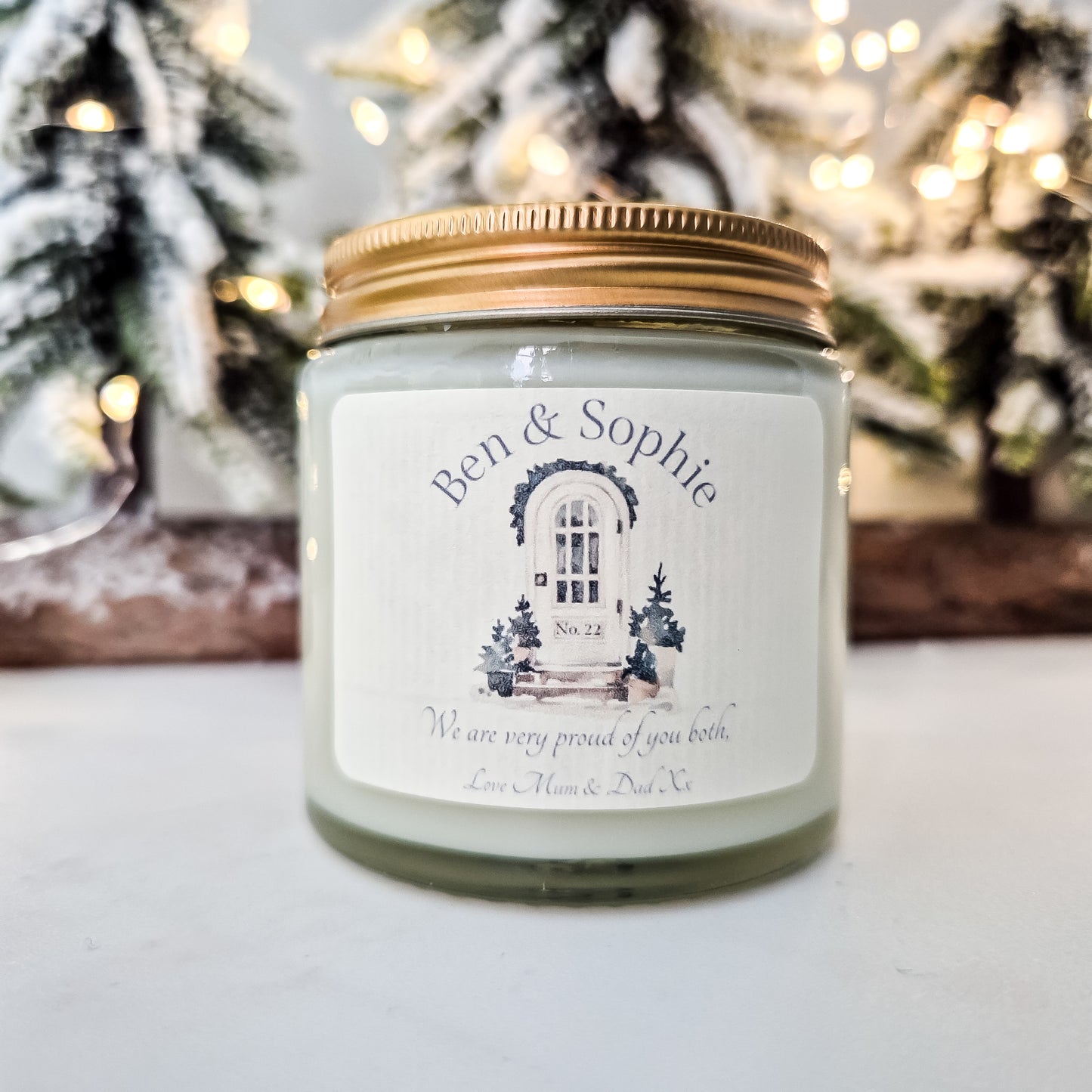 personalised candle for Christmas house warming gift